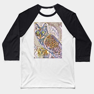 A Cat and An Owl Mosaic Mash-Up Baseball T-Shirt